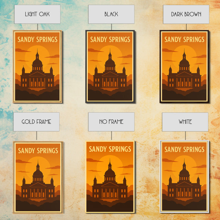 Sandy Springs Georgia Travel Poster, Canvas Print, Warm Sunset Silhouette Art, Sandy Springs Wall Art, Travel Poster Set, City Poster