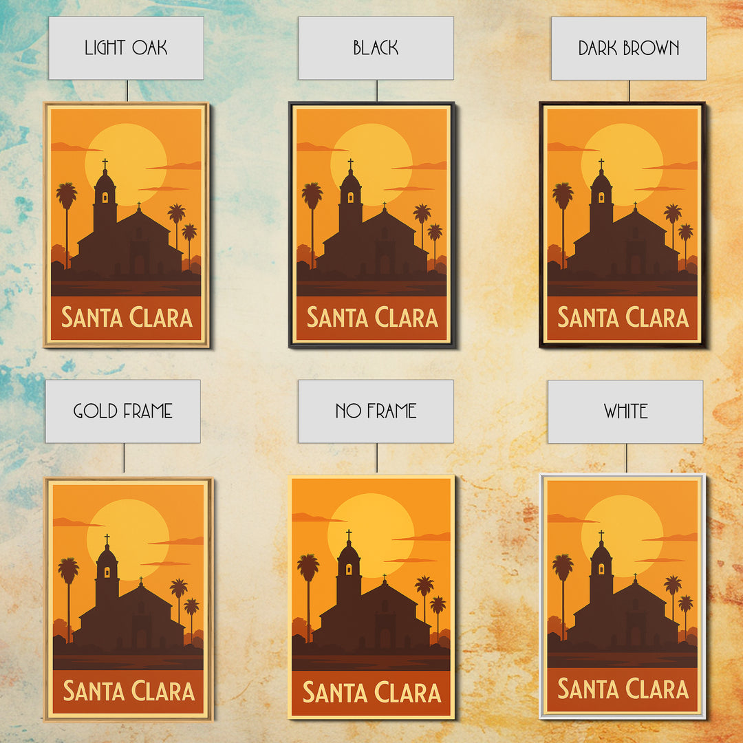 Santa Clara Travel Poster, Framed Canvas Print, Gold Art Deco Poster Art, Santa Clara Art Print, Travel Art Print, Home Office Decor