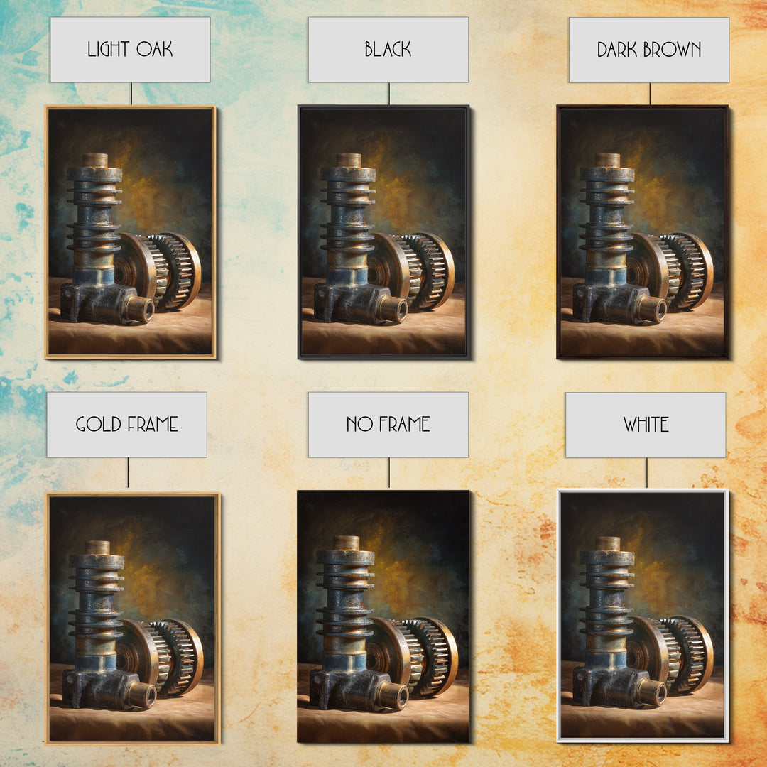 Camshaft and Gears Industrial Still Life Canvas Print, Garage Art, Garage, Garage Decor, Oil Painting, Motor, Tattoo Art, GAR-2x3-95