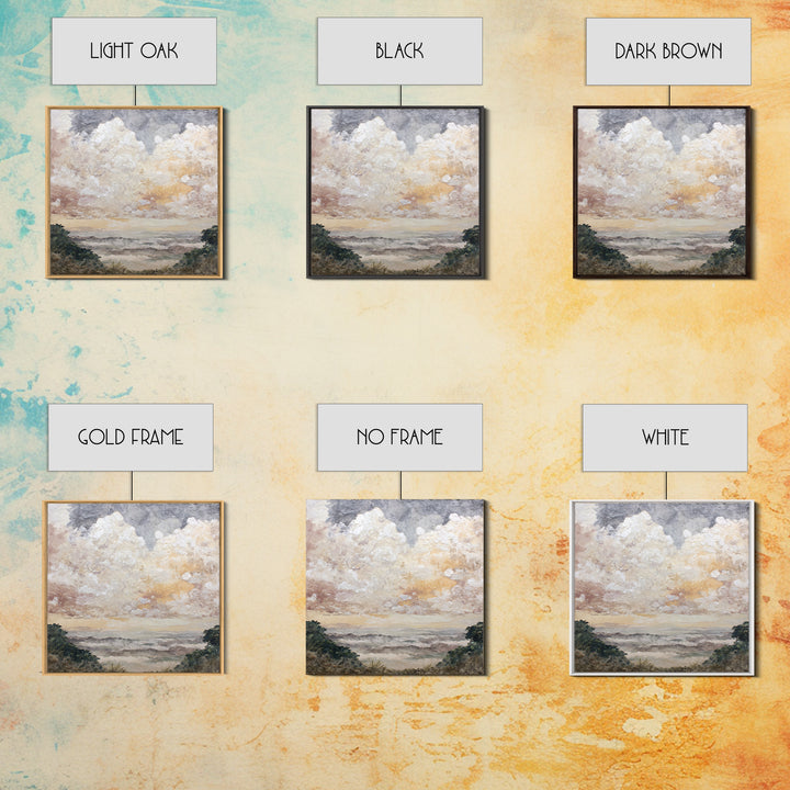 Romantic Cloudscape in Blush and Ivory Framed Canvas Print, Guest Bedroom Art, Statement Artwork, Bedroom Decor, Guest, GBA-1x1-83