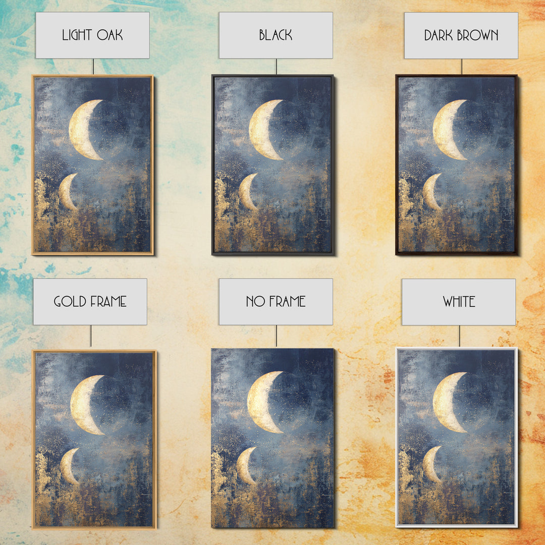 Minimal Moon and Stars Composition Framed Canvas Print, Guest Bedroom Art, Funky Wall Art, Bedroom Decor, Fine Art, Guest, GBA-2x3-24
