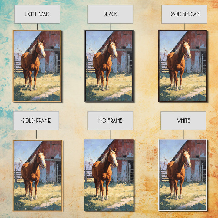 Quiet Horse Pasture at Sunset Framed Canvas Print, Guest Bedroom Art, Home, Bedroom Decor, Oil Painting, Guest, GBA-2x3-53