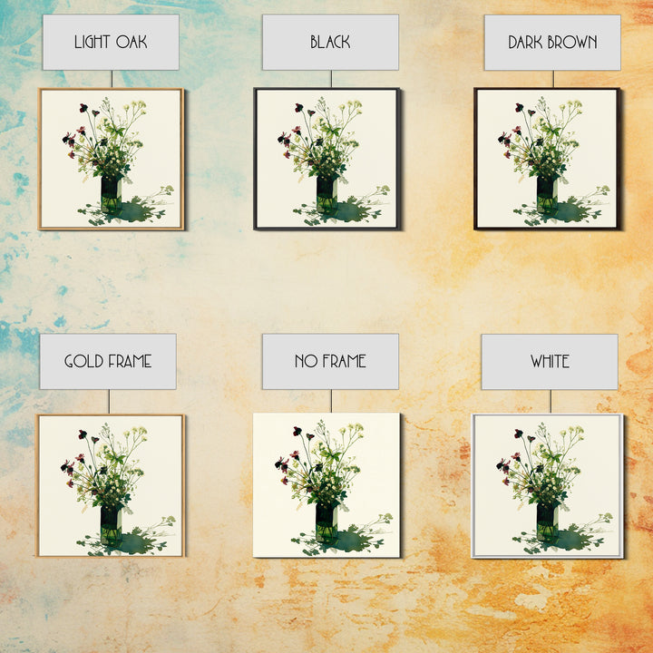 Classic Oil Painted Vase of Wildflowers Framed Canvas Print, General Fine Art, Mid Century Modern, Living Room Decor, Fine Art, GEN-1x1-47