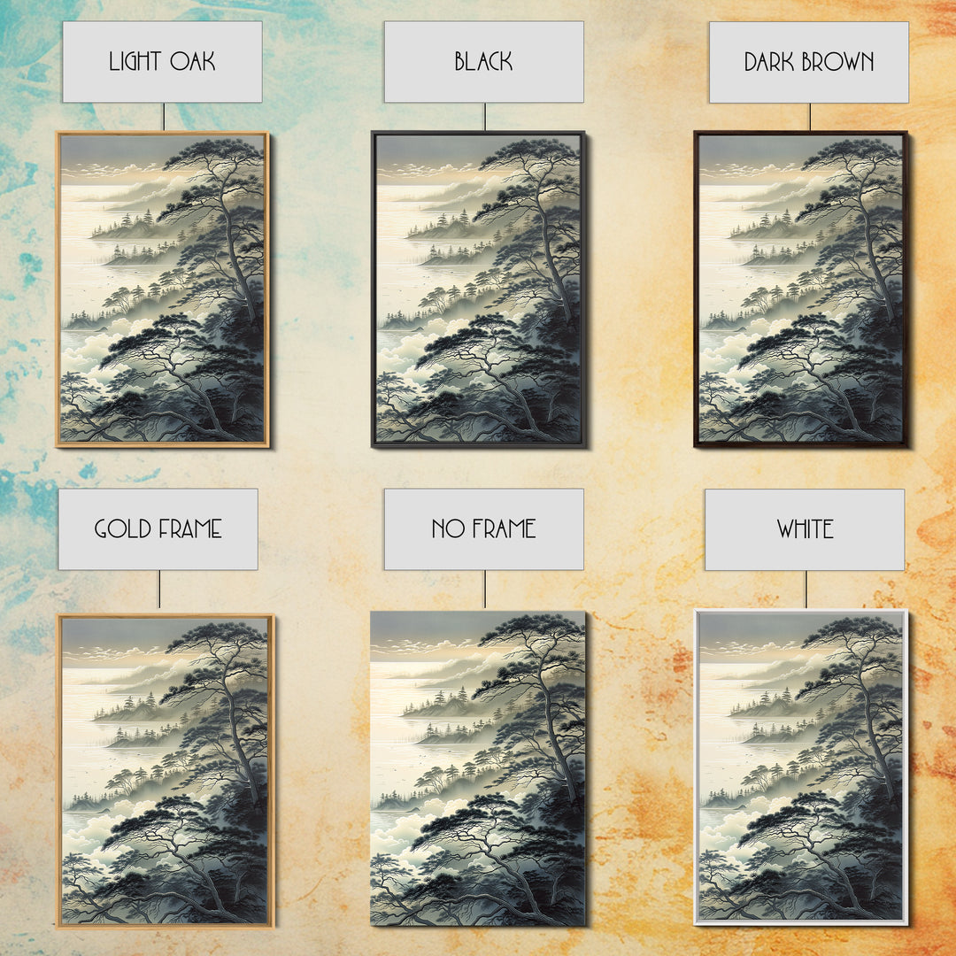 Elegant Ink Wash Landscape Framed Canvas Print, General Fine Art, Wall Hanging, Living Room Decor, Oil Painting, GEN-2x3-28