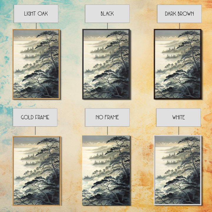Elegant Ink Wash Landscape Framed Canvas Print, General Fine Art, Wall Hanging, Living Room Decor, Oil Painting, GEN-2x3-28