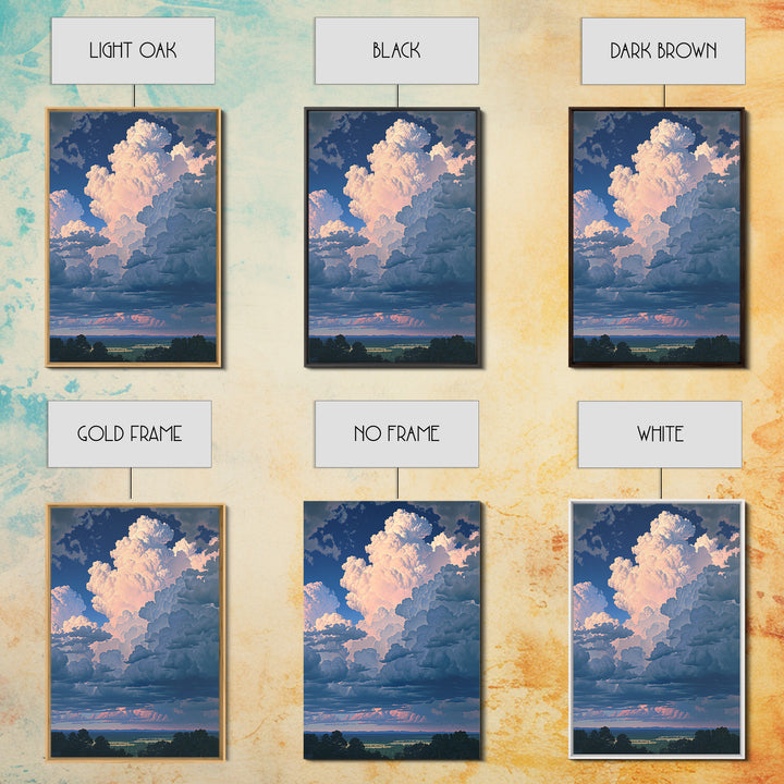 Romantic Cloudscape with Blush and Cream Tones Framed Canvas Print, General Fine Art, Print, Living Room Decor, Watercolor Art, GEN-2x3-74