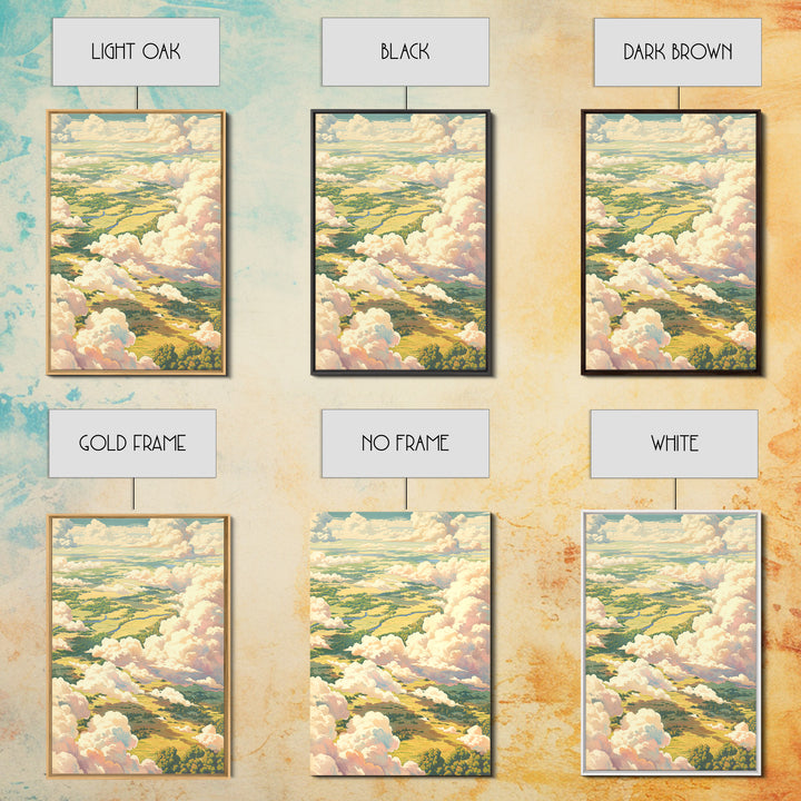 Romantic Cloudscape with Blush and Cream Tones Framed Canvas Print, General Fine Art, Print, Living Room Decor, Watercolor Art, GEN-2x3-98