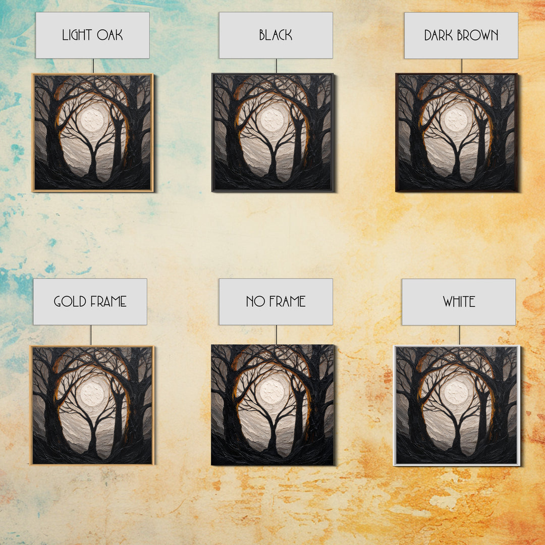 Silver Moon over Twisted Black Trees Canvas Print, Gothic Art, Black and White Art, Living Room Decor, Fine Art, Gothic, GOT-1x1-9
