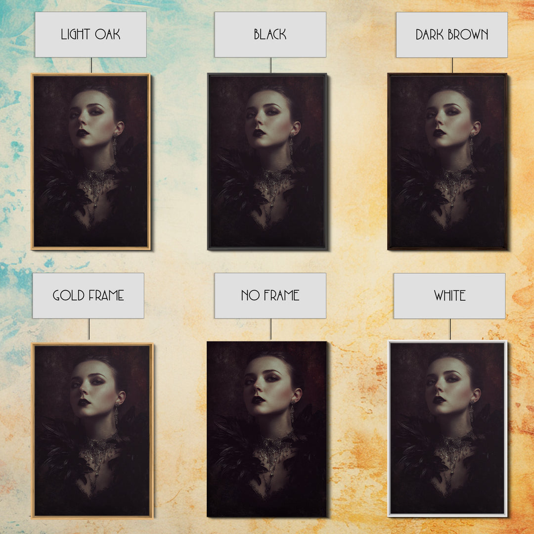 Vampire Inspired Portrait with Pale Skin and Framed Canvas Print, Gothic Art, Room Decor, Living Room Decor, Fine Art, Gothic, GOT-2x3-18