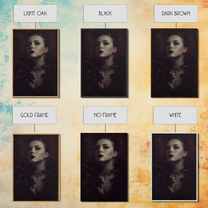 Vampire Inspired Portrait with Pale Skin and Framed Canvas Print, Gothic Art, Room Decor, Living Room Decor, Fine Art, Gothic, GOT-2x3-18
