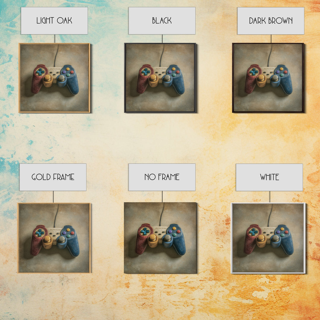 Old School Game Controller Framed Canvas Print, Game Room Art, Living Room Art, Game Room Decor, Watercolor Art, Play, GRA-1x1-6