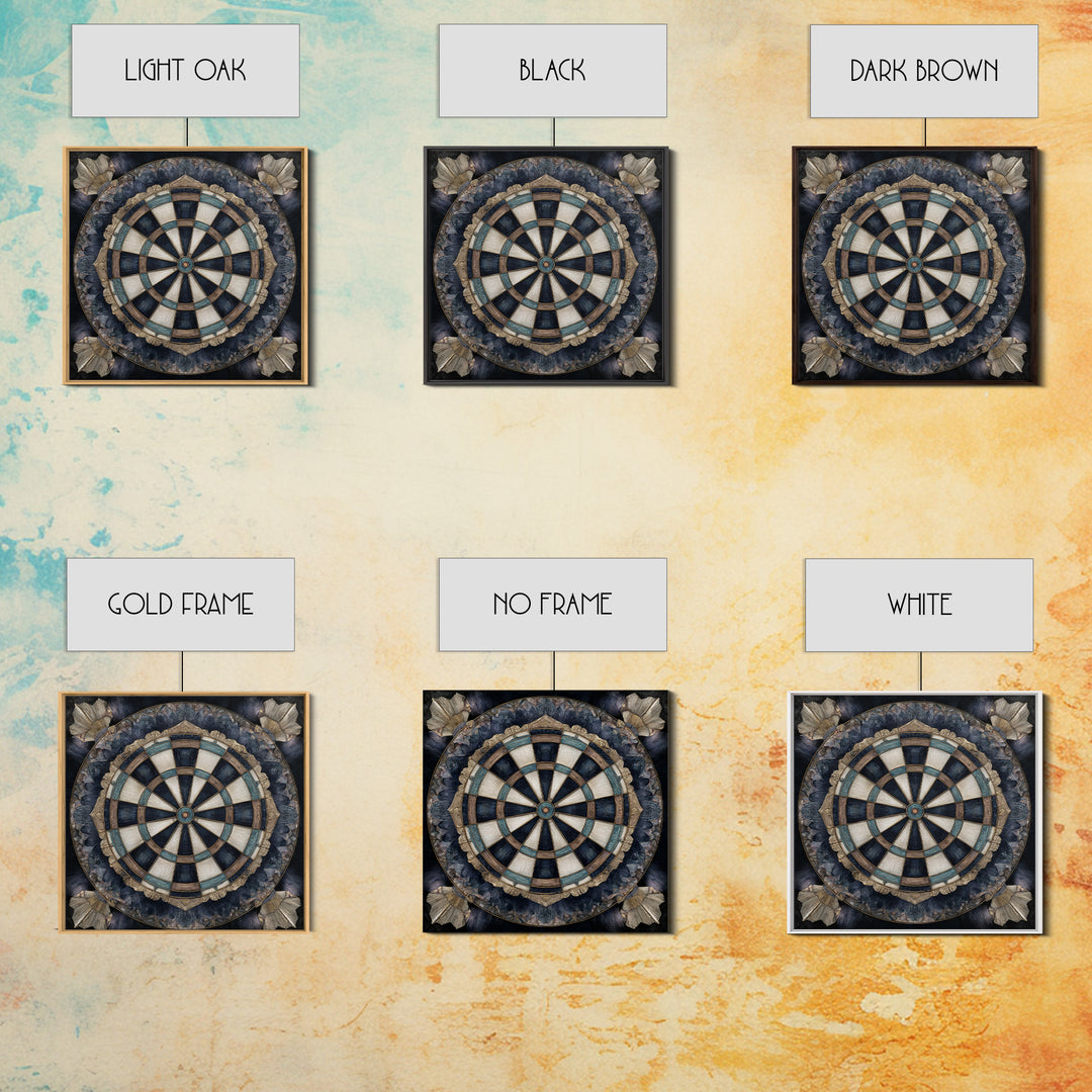 Dartboard Bullseye with Dynamic Motion Framed Canvas Print, Game Room Art, Black Art, Game Room Decor, Fine Art, Play, GRA-1x1-8