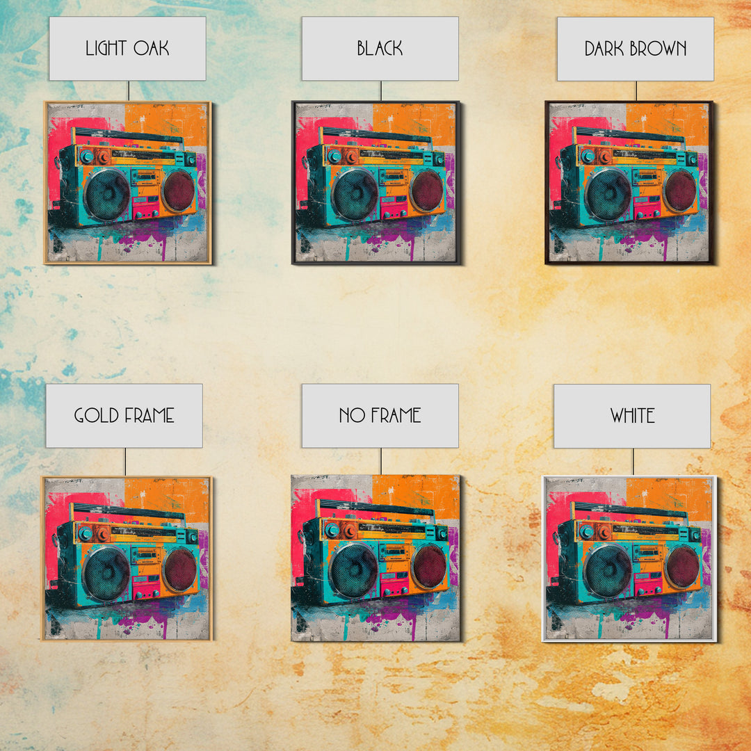 Boombox and Cassette Tape Framed Canvas Print, Graffiti Art, Gallery Decor, Living Room Decor, Fine Art, Street, Wall Art, GRF-1x1-38