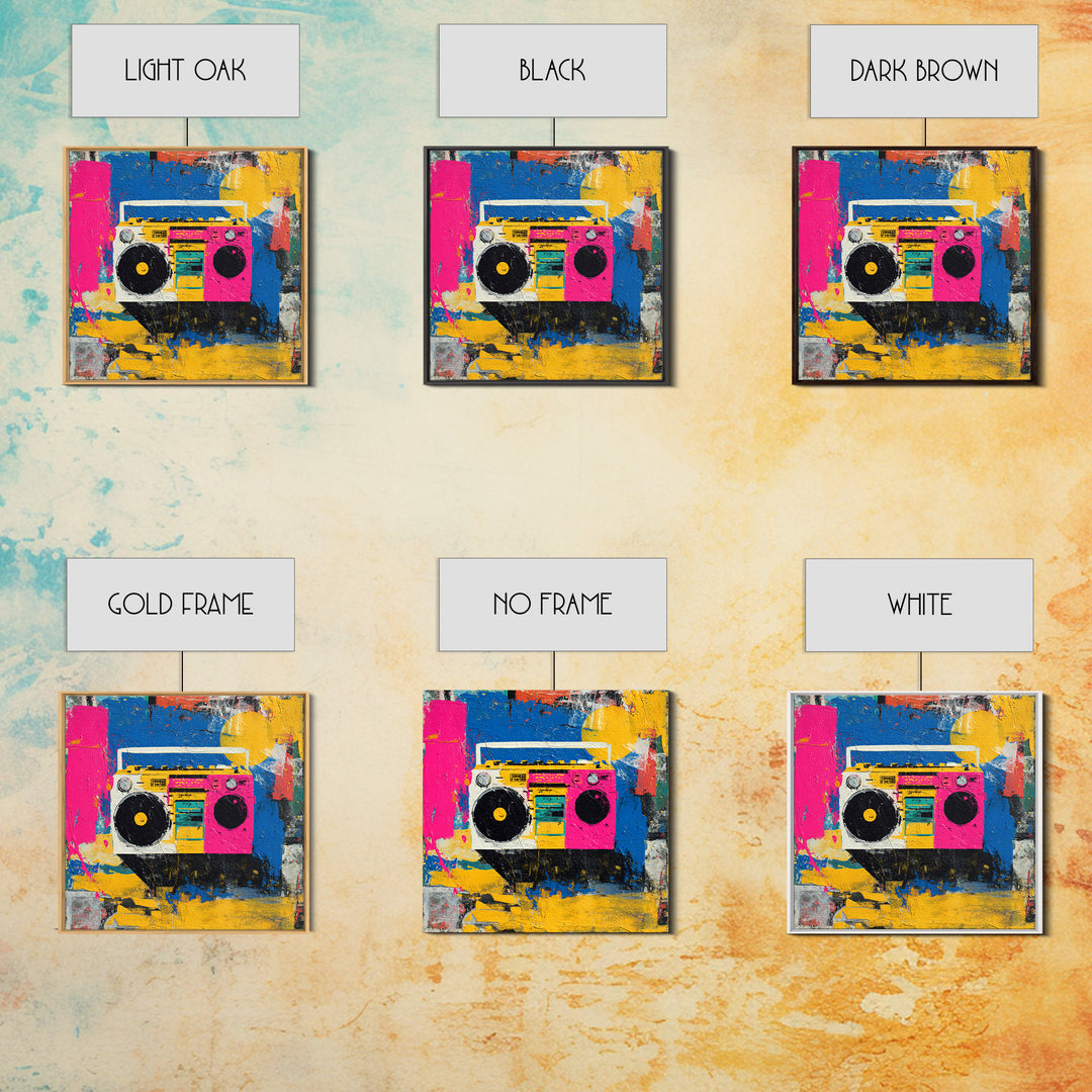 Boombox and Cassette Tape Framed Canvas Print, Graffiti Art, Gallery Decor, Living Room Decor, Fine Art, Street, Wall Art, GRF-1x1-62