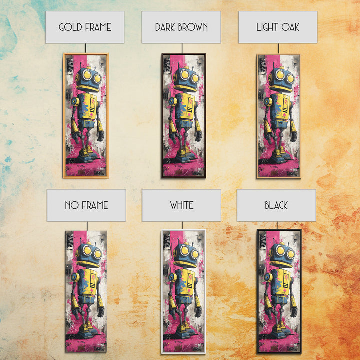 Cartoon Robot Character Canvas Print, Graffiti Art, Boho Wall Decor, Living Room Decor, Fine Art, Street, Textured Painting, GRF-1x3-22