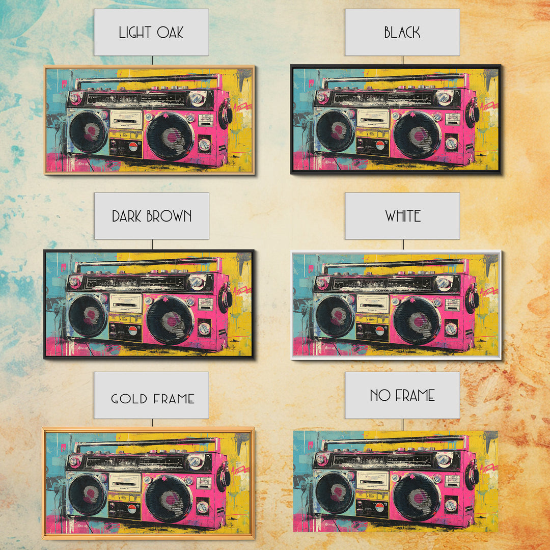 Boombox and Cassette Tape Framed Canvas Print, Graffiti Art, Contemporary Art, Living Room Decor, Fine Art, Street, GRF-2x1-34