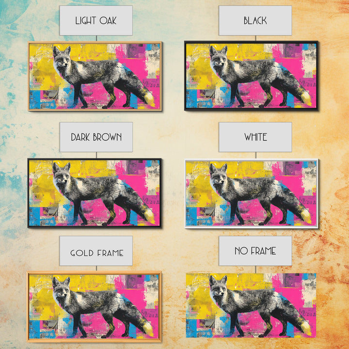 Urban Fox with Layered Sticker Collage Framed Canvas Print, Graffiti Art, Painting, Living Room Decor, Fine Art, Street, GRF-2x1-37