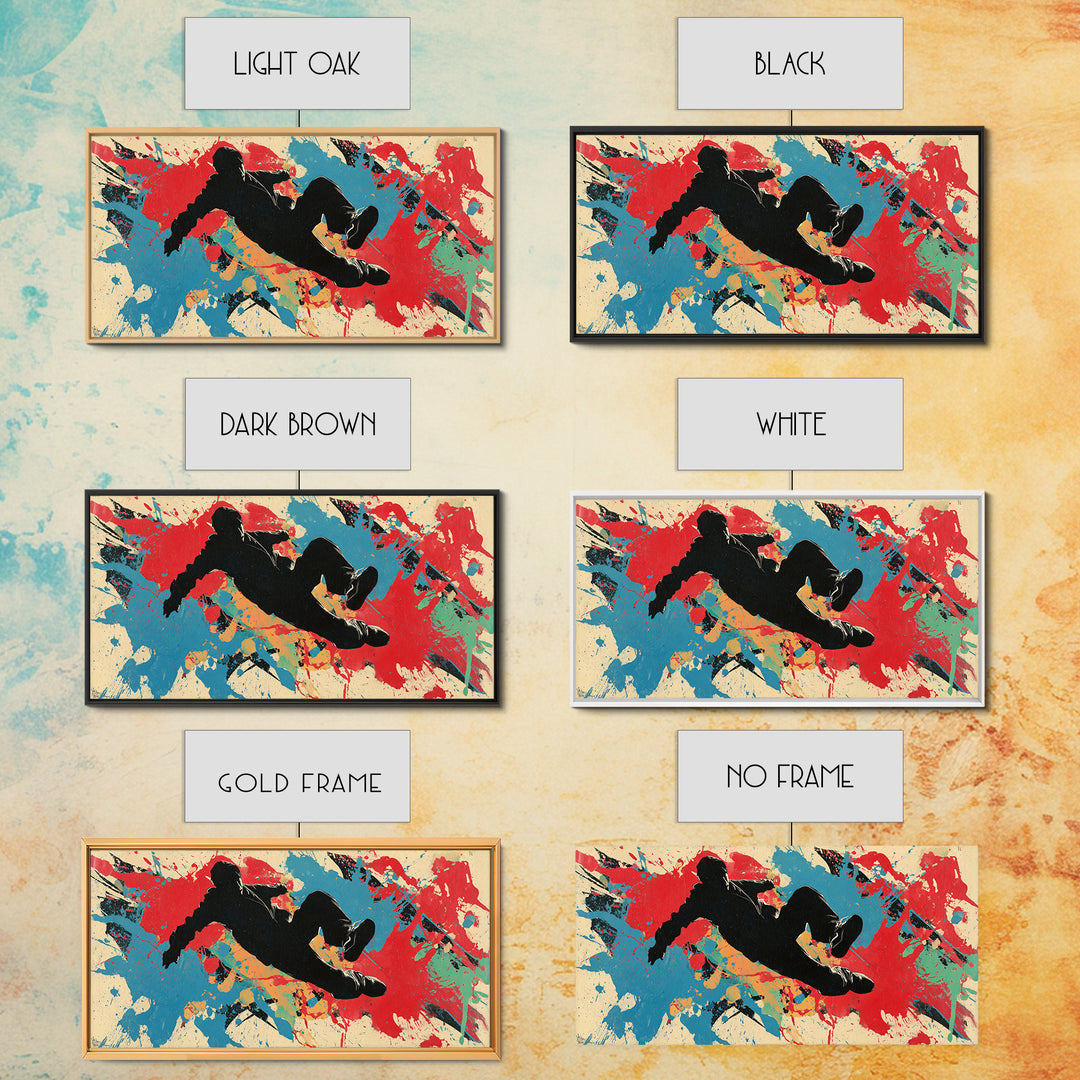 Breakdancer Silhouette over Bright Paint Splashes Framed Canvas Print, Graffiti Art, Poster, Living Room Decor, Street, GRF-2x1-46