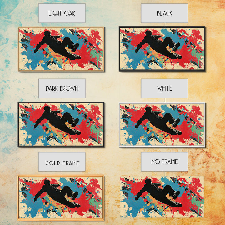 Breakdancer Silhouette over Bright Paint Splashes Framed Canvas Print, Graffiti Art, Poster, Living Room Decor, Street, GRF-2x1-46