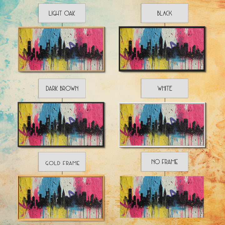Paint Drips Forming a Skyline Silhouette Framed Canvas Print, Graffiti Art, Wall Decor, Living Room Decor, Abstract Art, Street, GRF-2x1-9