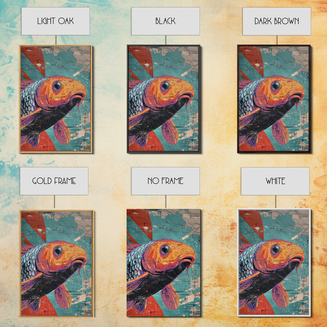 Spray Painted Koi Fish on Brick Texture Framed Canvas Print, Graffiti Art, Living Room Decor, Watercolor Art, Street, GRF-2x3-48