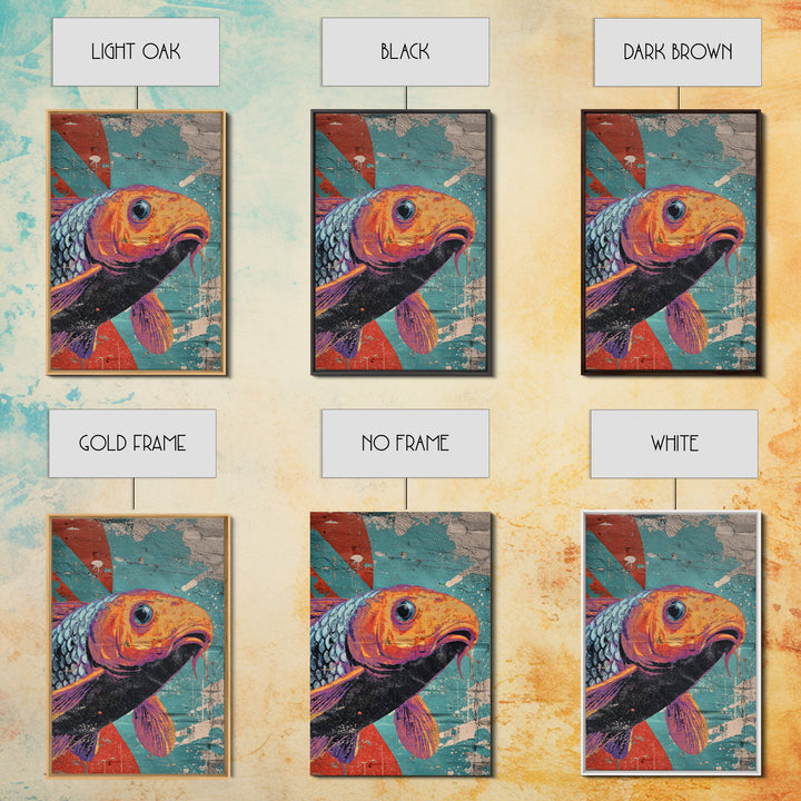 Spray Painted Koi Fish on Brick Texture Framed Canvas Print, Graffiti Art, Living Room Decor, Watercolor Art, Street, GRF-2x3-48