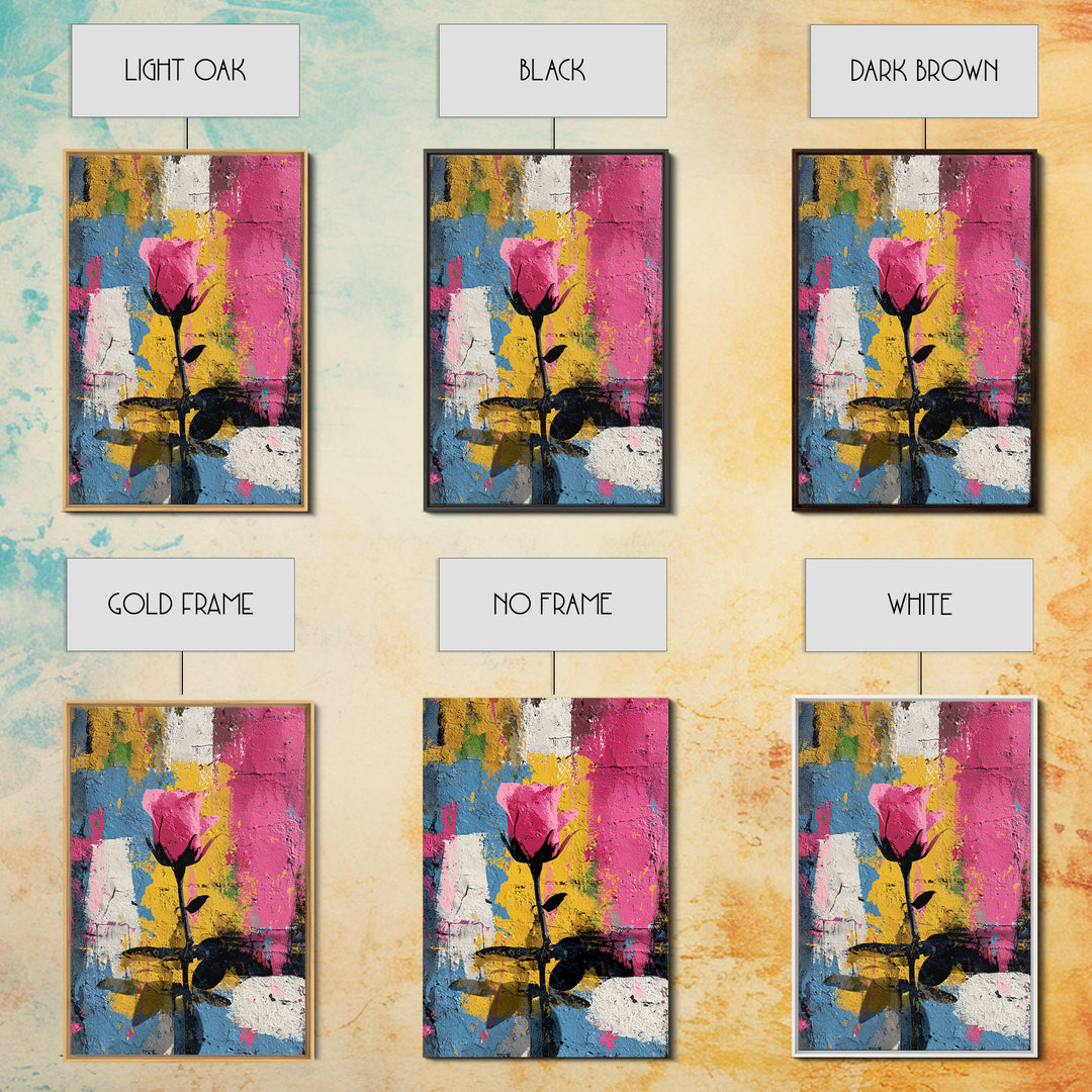 Graffiti Rose Blooming from Concrete Crack Framed Canvas Print, Graffiti Art, Original Art, Living Room Decor, Oil Painting, GRF-2x3-53