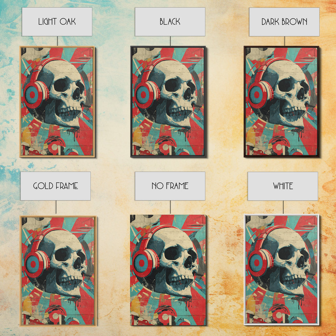 Skull and Headphones Mural Composition Framed Canvas Print, Graffiti Art, Wall Hangings, Living Room Decor, Fine Art, Street, GRF-2x3-55