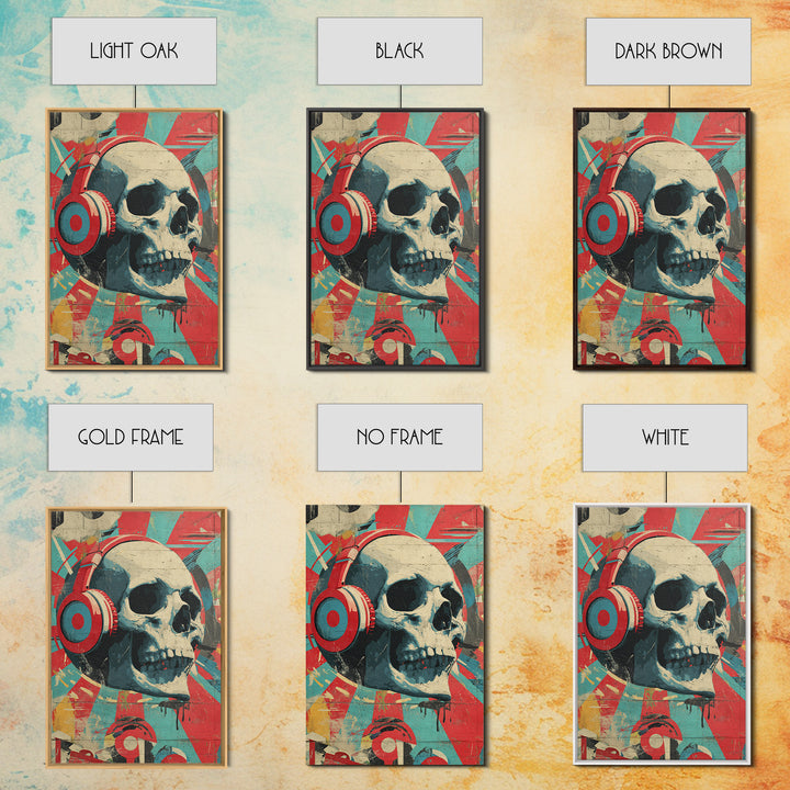 Skull and Headphones Mural Composition Framed Canvas Print, Graffiti Art, Wall Hangings, Living Room Decor, Fine Art, Street, GRF-2x3-55