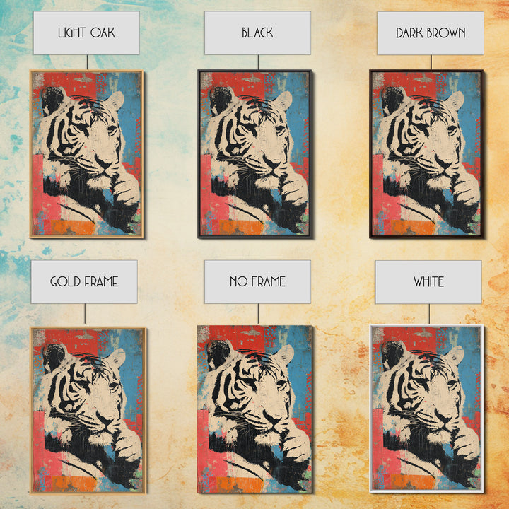 Urban Tiger Portrait Framed Canvas Print, Graffiti Art, Original Art, Living Room Decor, Oil Painting, Street, Boho Wall Decor, GRF-2x3-59