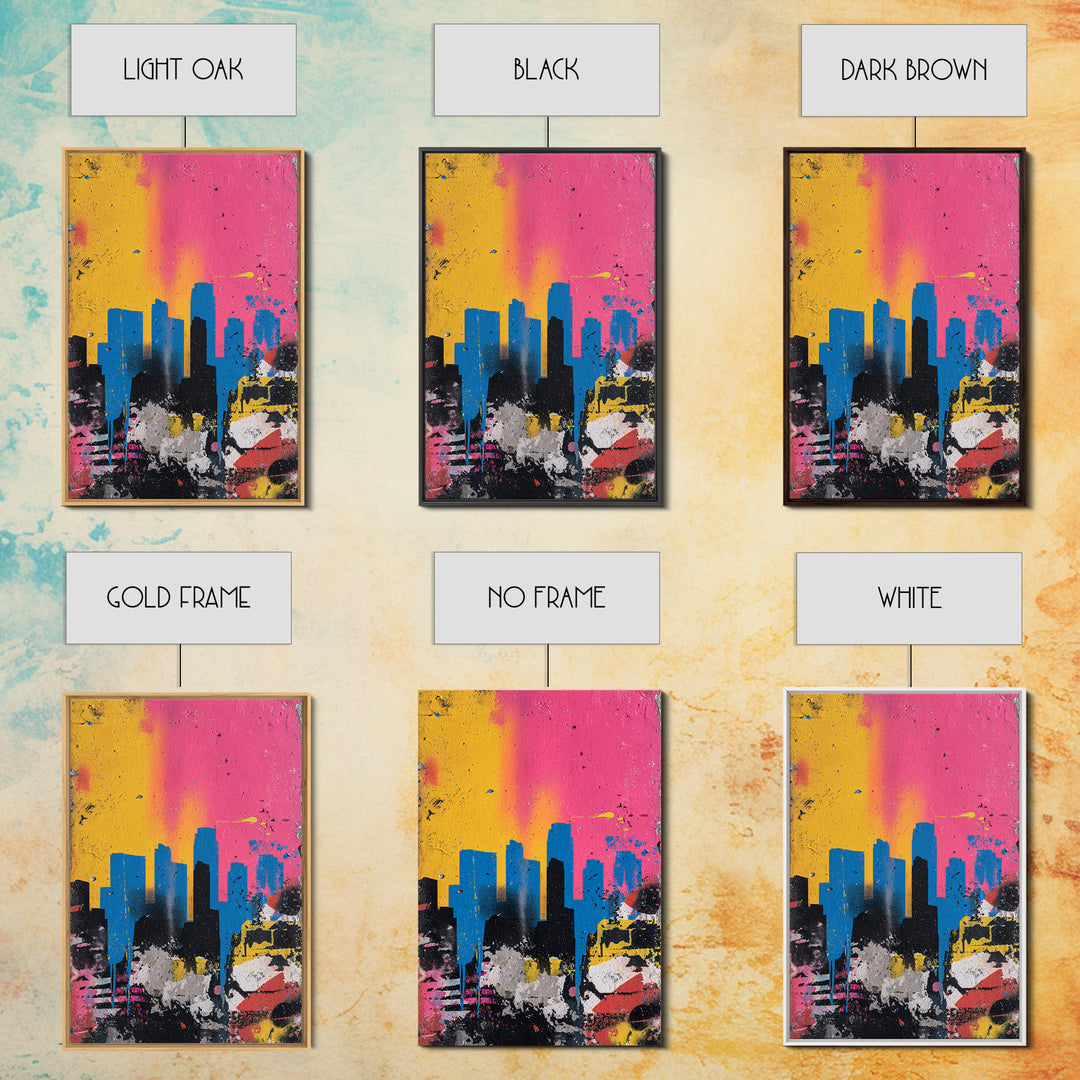 Paint Drips Forming a Skyline Silhouette Framed Canvas Print, Graffiti Art, Bedroom Decor, Living Room Decor, Abstract Art, GRF-2x3-69