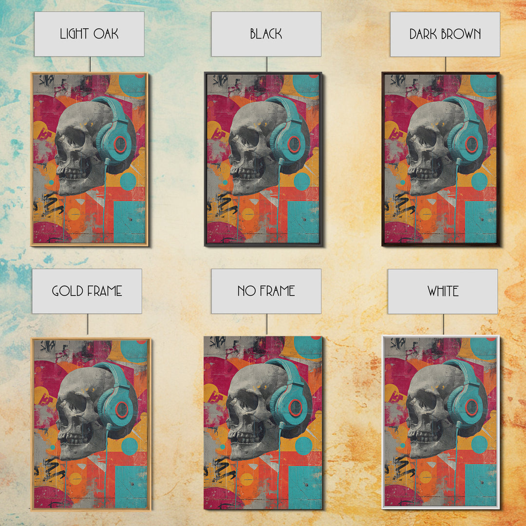 Skull and Headphones Mural Composition Canvas Print, Graffiti Art, Art Deco, Living Room Decor, Street, Wall Sculpture, GRF-2x3-79