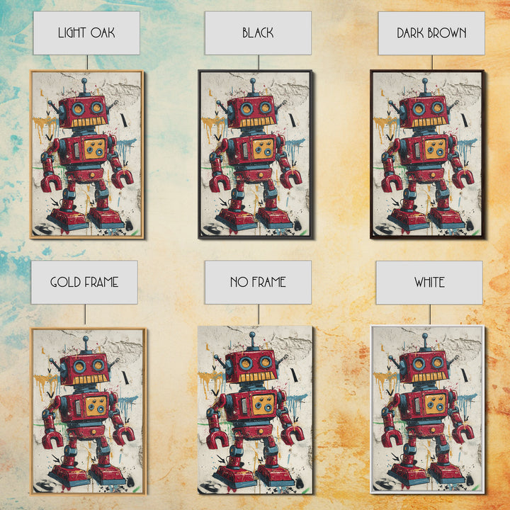Cartoon Robot Character Framed Canvas Print, Graffiti Art, Large Wall Art, Living Room Decor, Fine Art, Street, Modern Wall Art, GRF-2x3-90