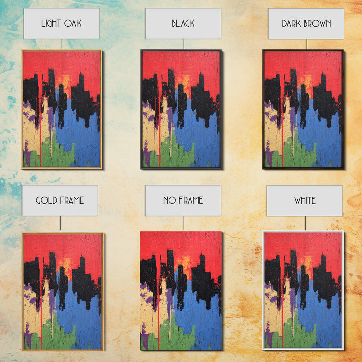 Paint Drips Forming a Skyline Silhouette Framed Canvas Print, Graffiti Art, Bedroom Decor, Living Room Decor, Abstract Art, GRF-2x3-93
