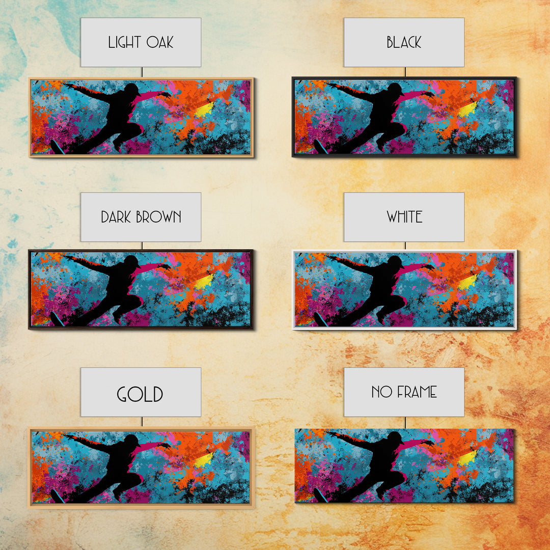 Breakdancer Silhouette over Bright Paint Splashes Canvas Print, Graffiti Art, Framed Art, Living Room Decor, Fine Art, Street, GRF-3x1-42