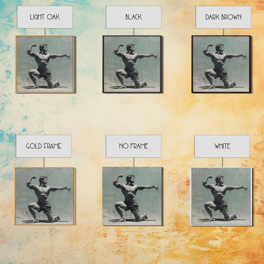 Bodybuilder Pose Rendered Framed Canvas Print, Gym Art, Cool Posters, Gym Decor, Strength, Gallery Decor, Neutral Decor, GYM-1x1-52