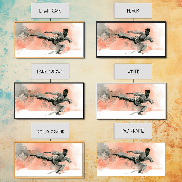 Martial Artist Kick Painted Framed Canvas Print, Gym Art, Printable Wall Art, Gym Decor, Fine Art, Strength, Sports Decor, GYM-2x1-7