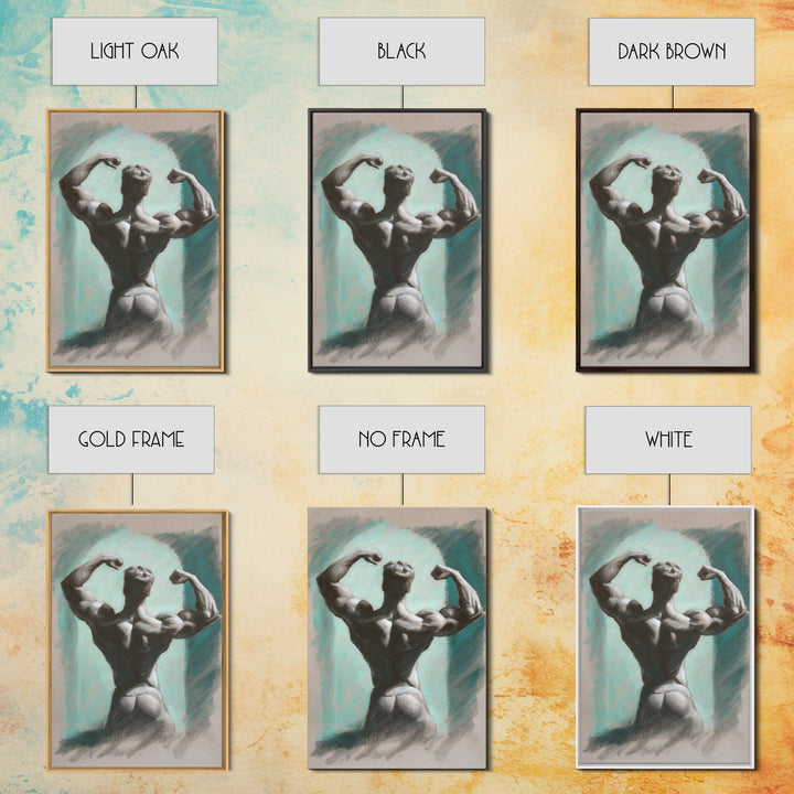 Bodybuilder Pose Rendered Framed Canvas Print, Gym Art, Living Room Decor, Gym Decor, Oil Painting, Strength, Sports Poster, GYM-2x3-12