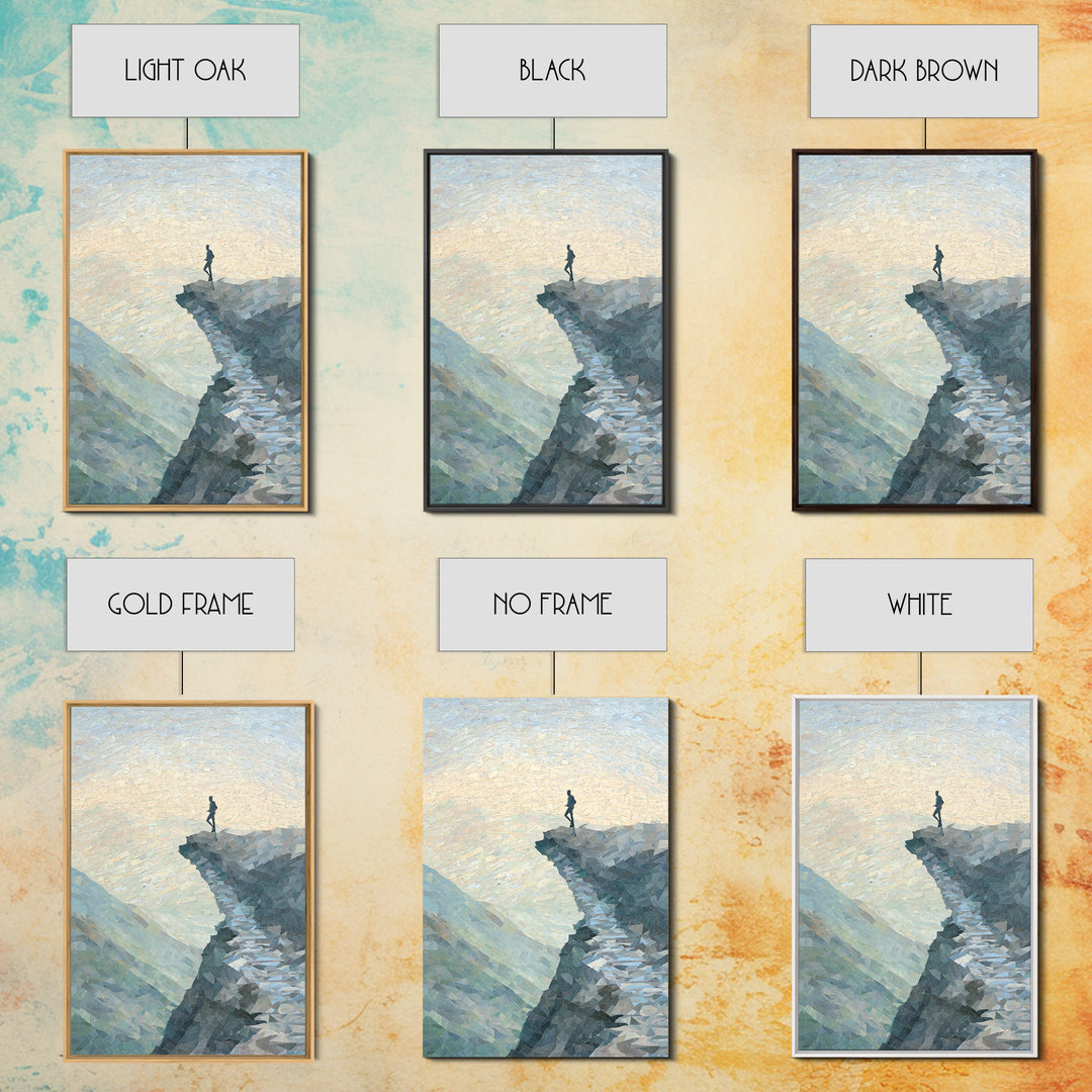 Runner on Mountain Ridge at Sunrise Framed Canvas Print, Gym Art, Sports Decor, Gym Decor, Oil Painting, Strength, GYM-2x3-68