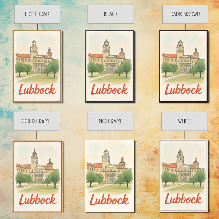 Lubbock Texas Travel Poster, Canvas Print, Watercolor City Skyline Art, Lubbock Art Print, Travel Poster Art, Home Office Decor, Wall Art