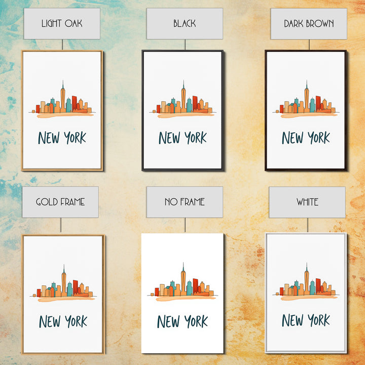 New York Travel Poster, Framed Canvas Print, Soft Sketch Travel Art, New York Art Print, Vintage Travel Print, City Travel Prints