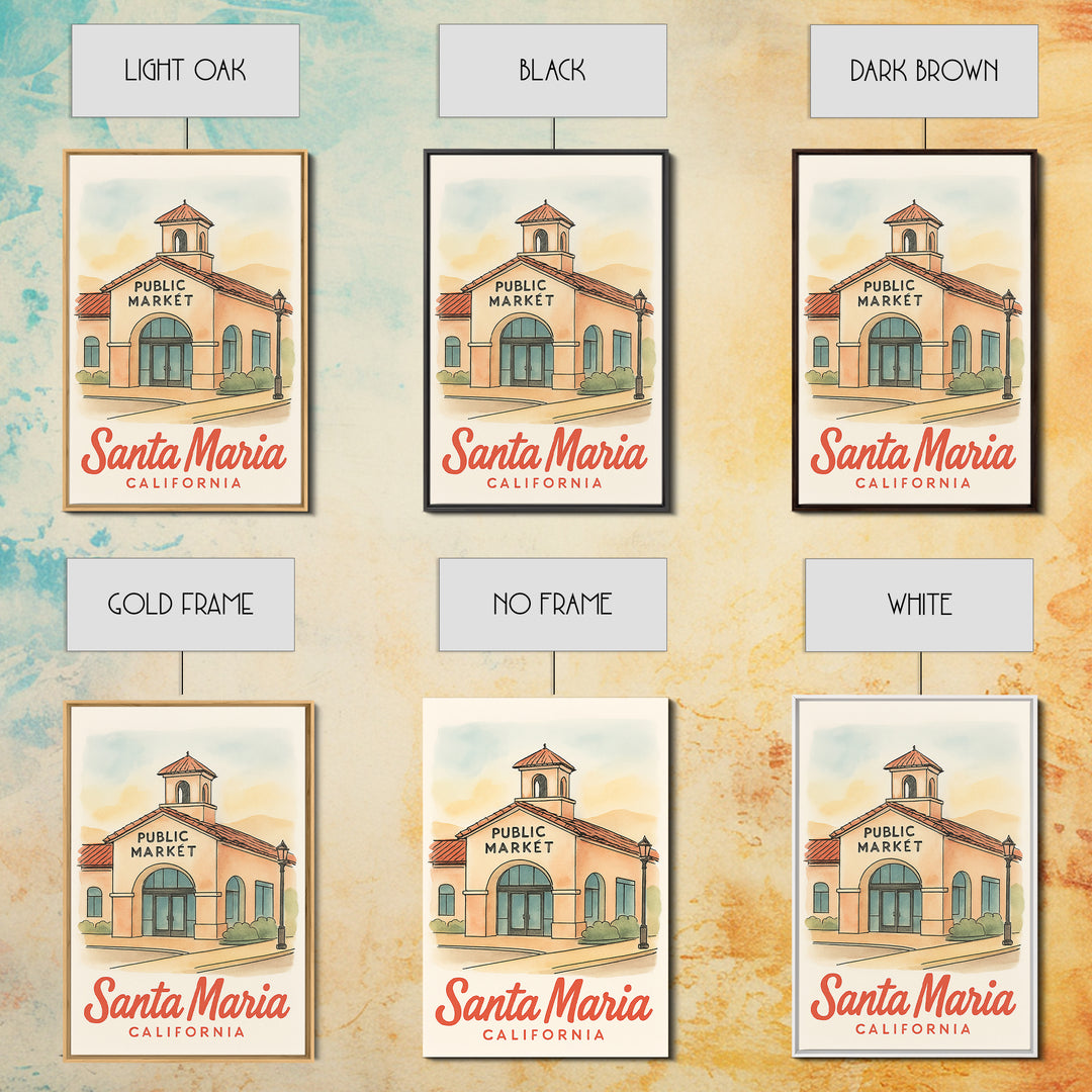 Santa Maria Travel Poster, Framed Canvas Print, Watercolor Skyline Art, Santa Maria City Art, Travel Art Print, Gift For Travelers