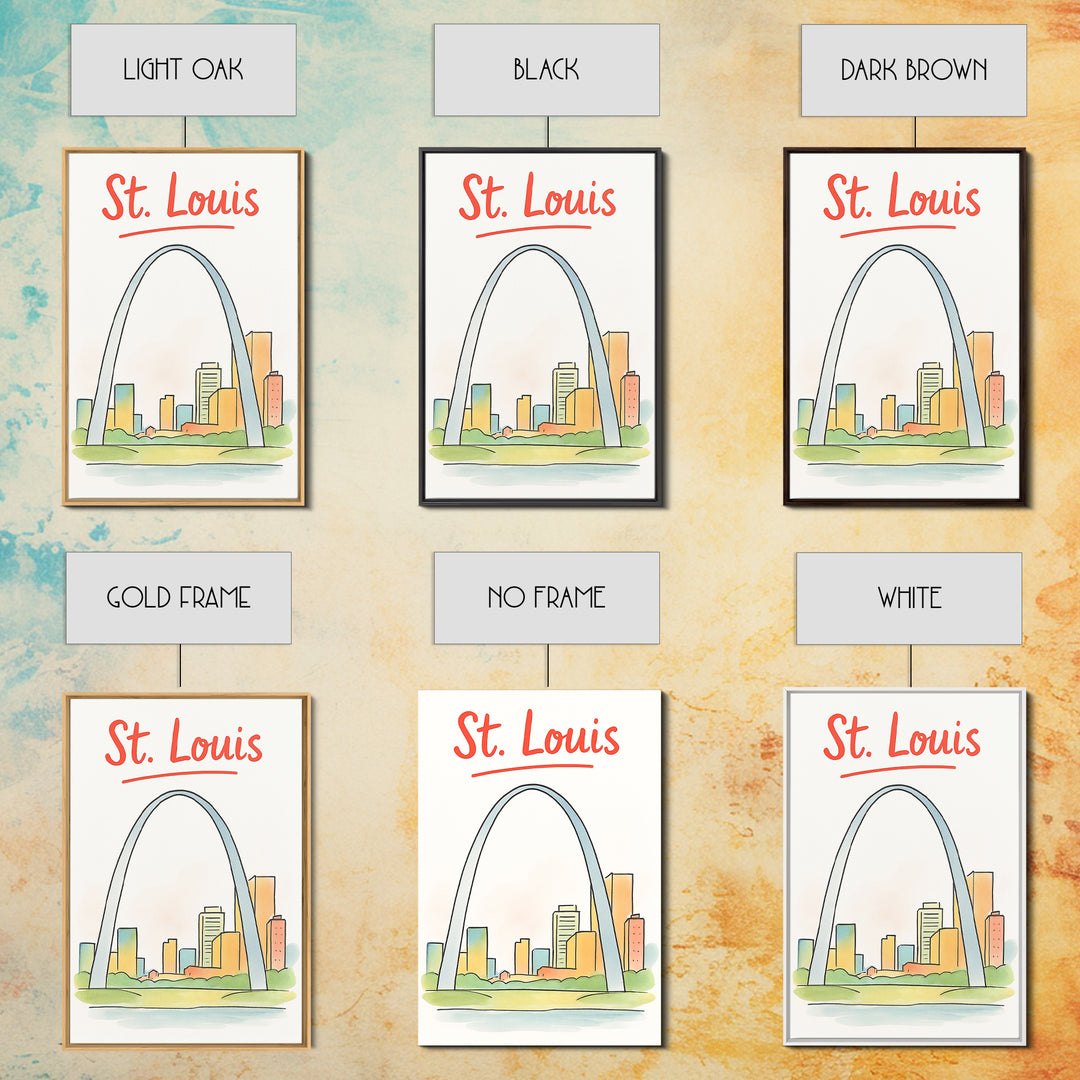 St Louis Travel Poster, Canvas Print, Hand Drawn Watercolor Art, St Louis Travel Art, Gift For Travelers, Retro Travel Print, Design 2