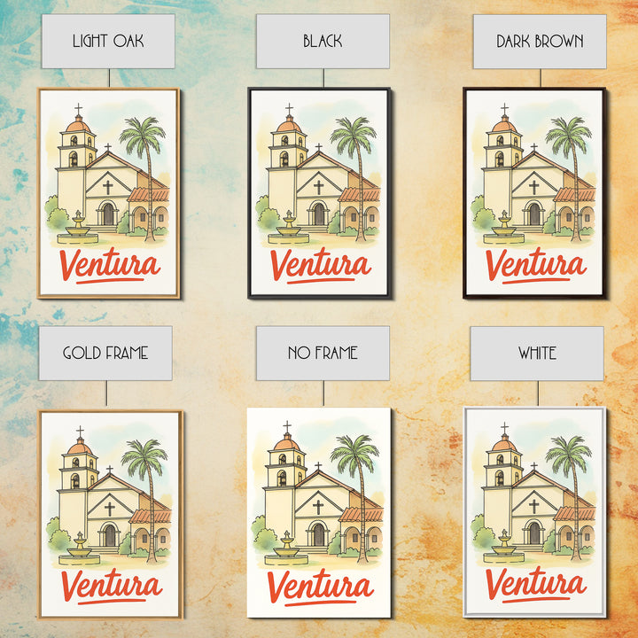 Ventura California Travel Poster, Framed Canvas Print, Illustrated City Wall Art, Ventura City Art, Travel Poster Art, Gift For Travelers