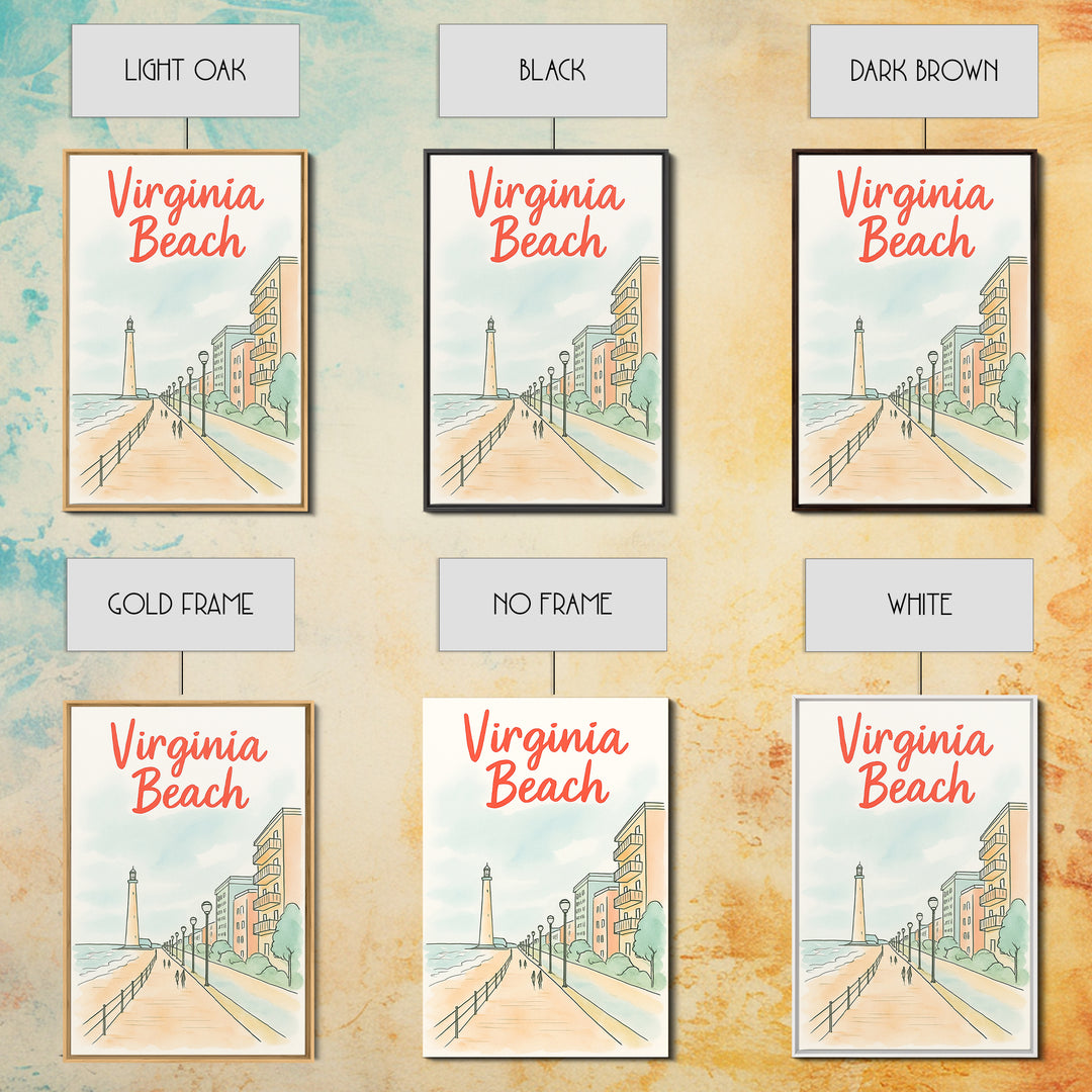 Virginia Beach Travel Poster, Canvas Print, Soft Sketch Travel Art, Virginia Beach Travel Art, Travel Poster Set, City Art Print