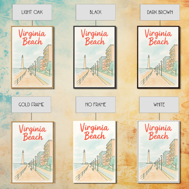 Virginia Beach Travel Poster, Canvas Print, Soft Sketch Travel Art, Virginia Beach Travel Art, Travel Poster Set, City Art Print