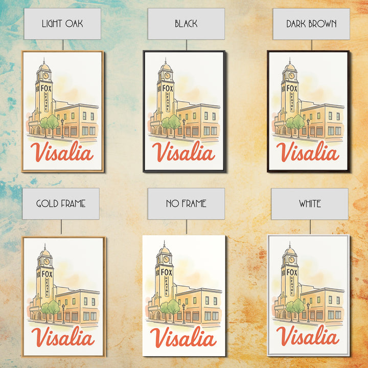 Visalia California Travel Poster, Canvas Print, Watercolor Urban Skyline Art, Visalia Poster Print, Travel Poster Art, City Travel Prints