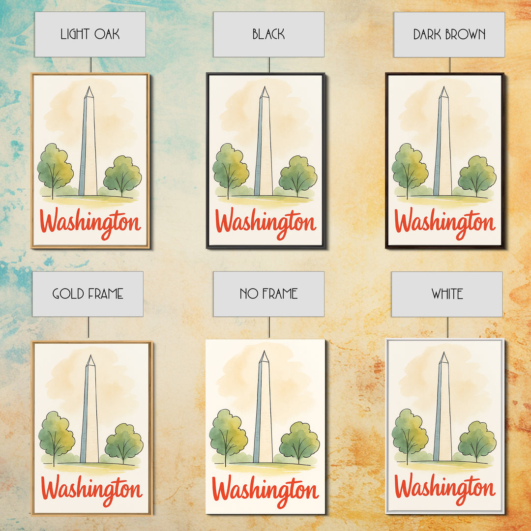 Washington Travel Poster, Canvas Print, Watercolor City Skyline Art, Washington Art Print, Modern Wall Decor, City Art Print, City Poster