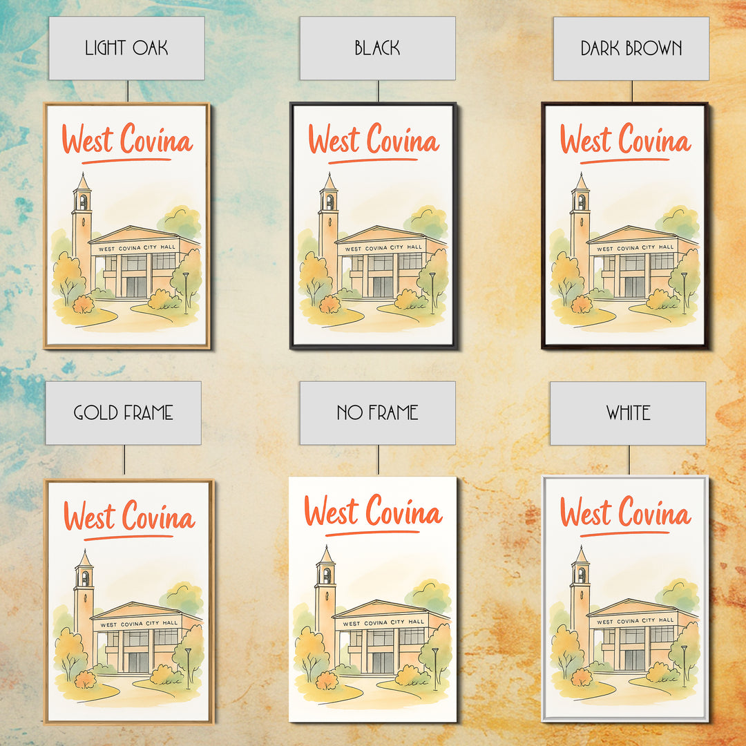 West Covina California Travel Poster, Canvas Print, Illustrated City Wall Art, West Covina Travel Art, Travel Art Print, Travel Poster Set