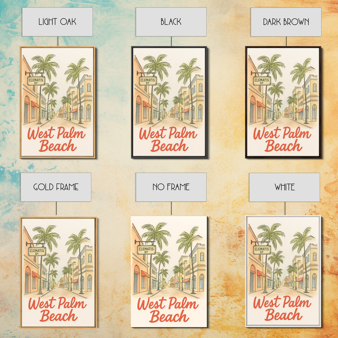 West Palm Beach Florida Travel Poster, Canvas Print, Soft Sketch Travel Art, West Palm Beach Poster Print, Poster Art, Travel Poster Set